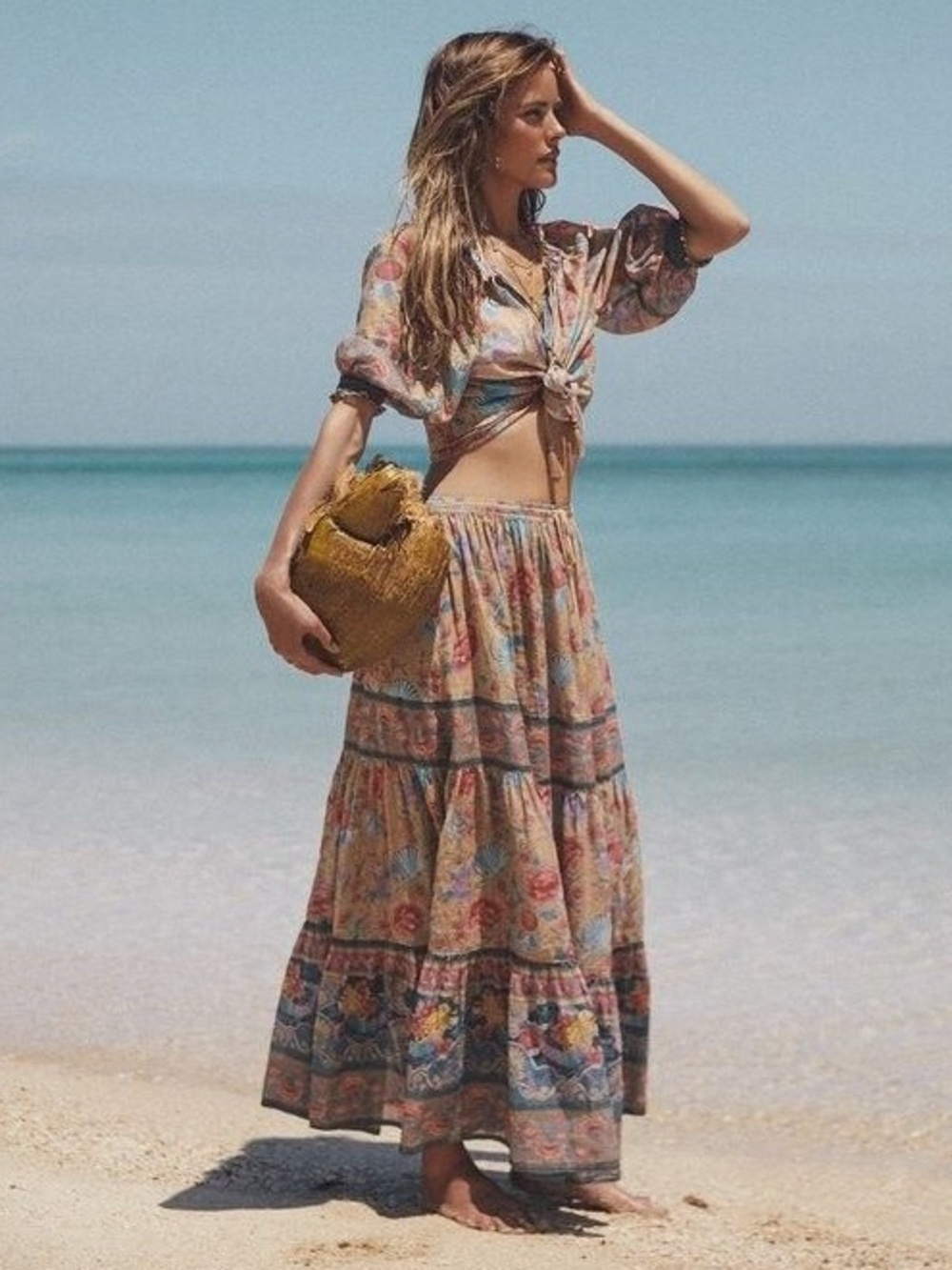 SPELL $229 🐚 Seashell Floral Mermaid Maxi Skirt 🌊 Opal 🌸 Like New 🌅 Size XXS